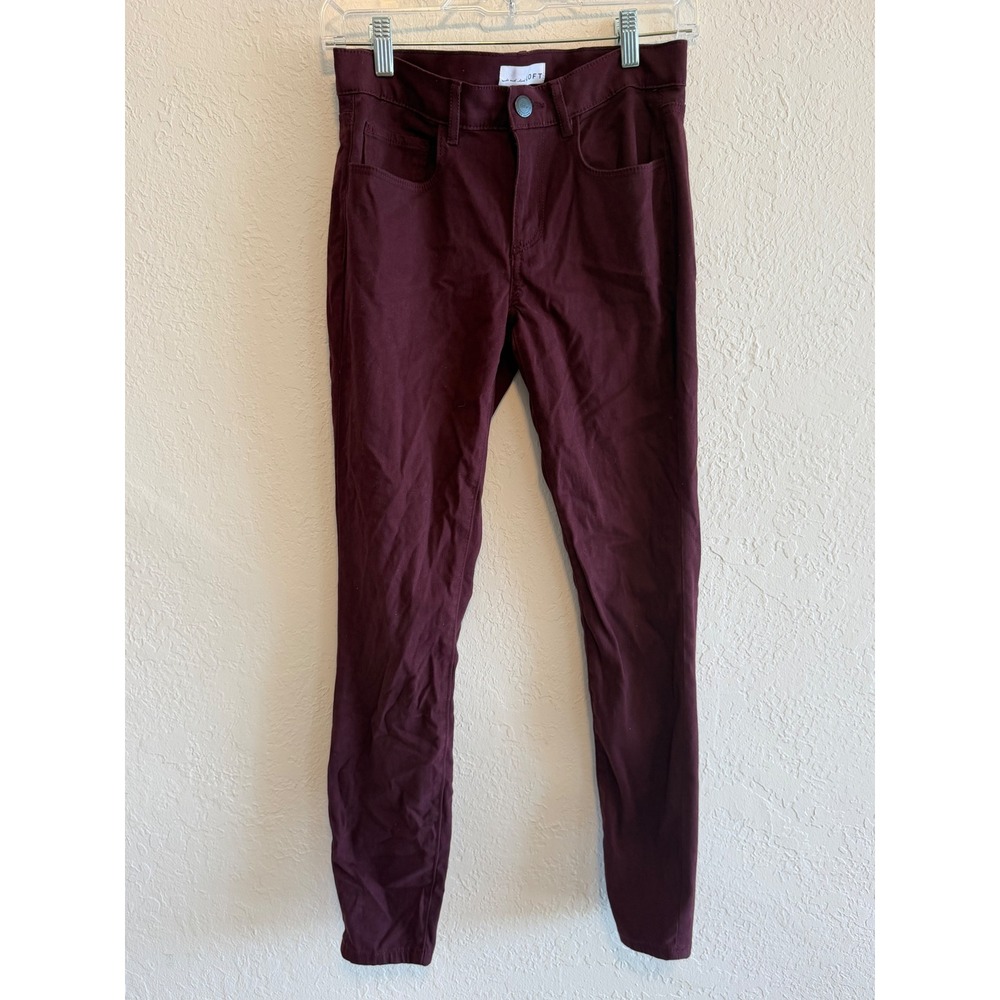 LOFT Skinny Pants Burgundy Maroon Cotton Blend Size 25 0 Slim Fit 504538